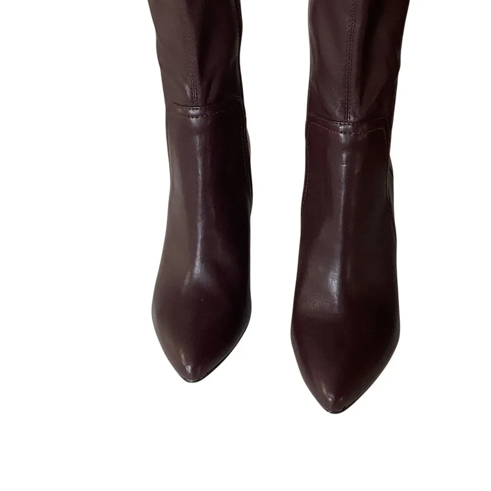 Franco Sarto Kolette Burgundy Metallic Block Heel Pointed Toe Tall Boots 8M